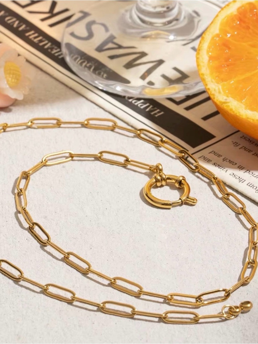 Paperclip 18k Gold Paperclip Chain Necklace Stainless Steel Waterproof - Picture 4 of 4